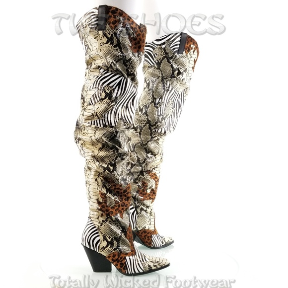 Thigh high Western slouch cowboy boots Animal - Picture 10 of 16